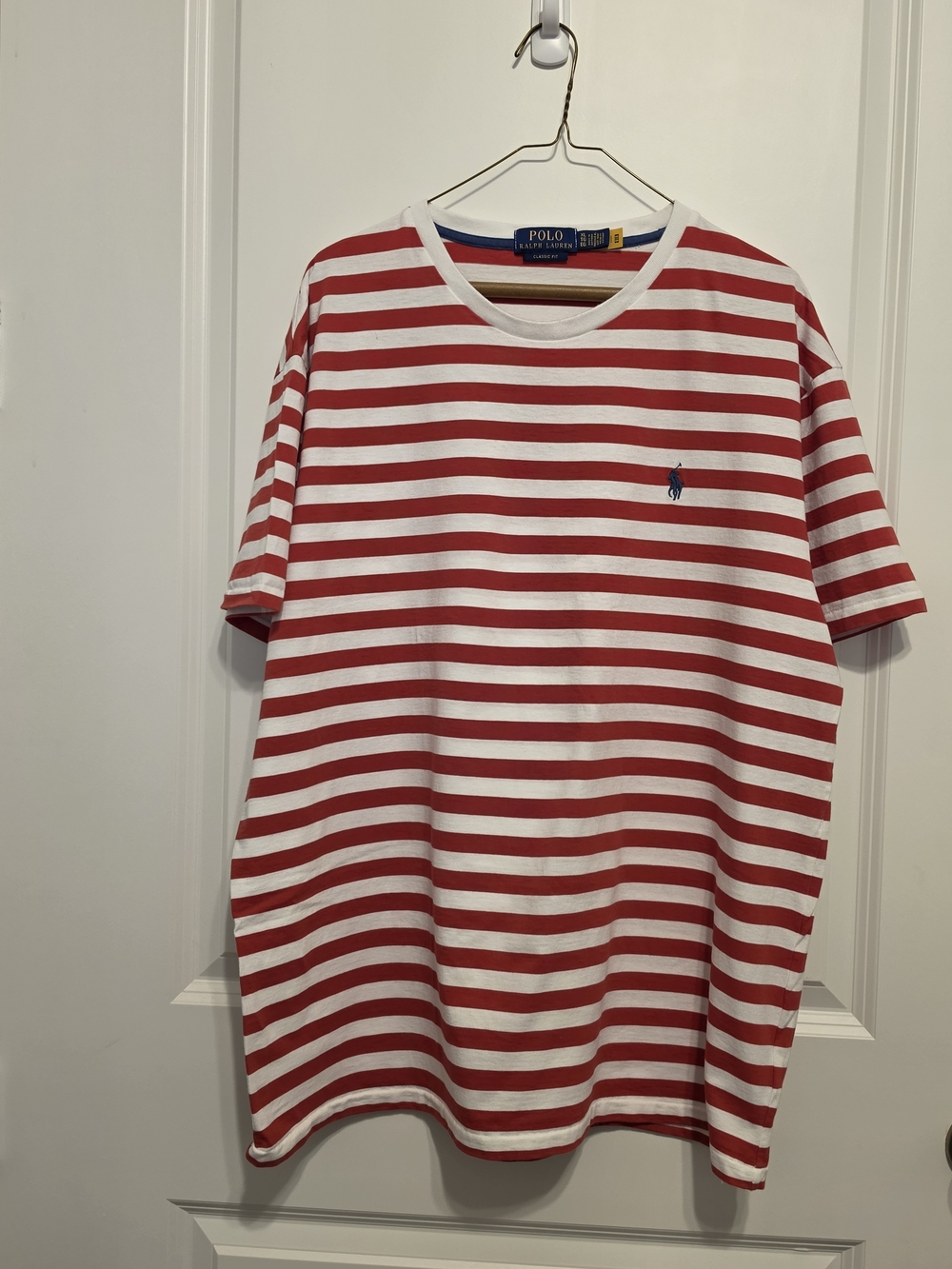 Polo by Ralph Lauren Red & White Striped Crew Tee with Pony